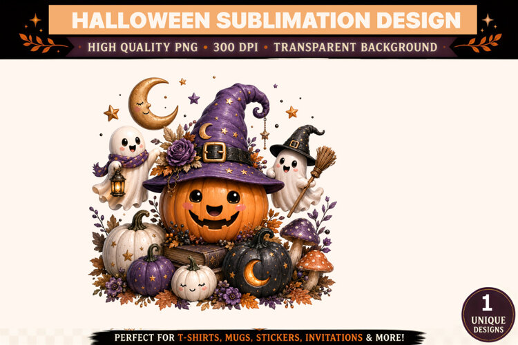 Halloween Clipart PNG Spooky Witch Ghost Design example image 1