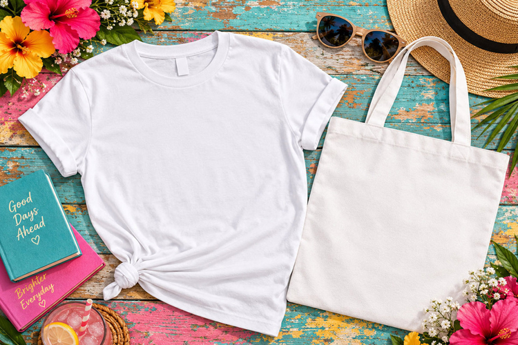 Summer T Shirt Mockup | Tropical Tote Bag Mockup