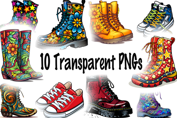 Colorful Shoes & Boots PNG Bundle - 10 Clipart Designs
