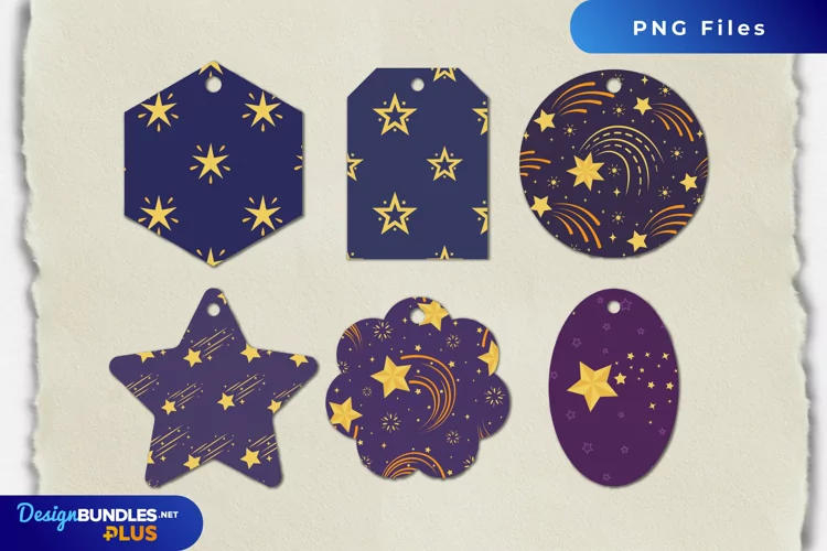 Shooting Star with Vintage Color Seamless Pattern Shaped Tag