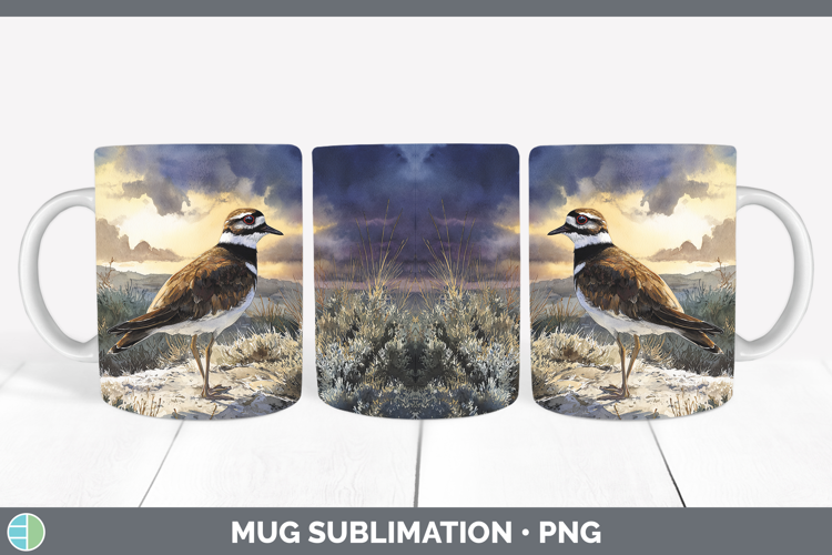 Killdeer Shorebirds Sunset Mug Wrap Sublimation Design