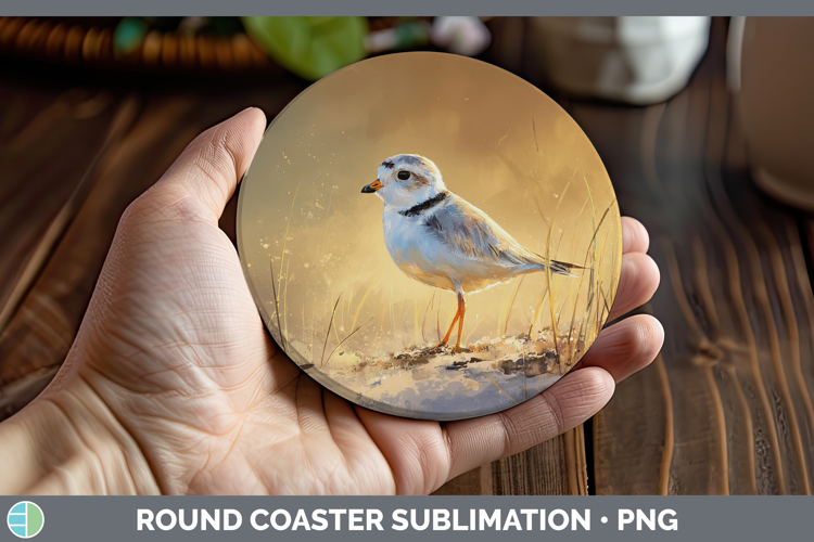 Piping Plover Shorebirds Sunset Round Coaster Sublimation De