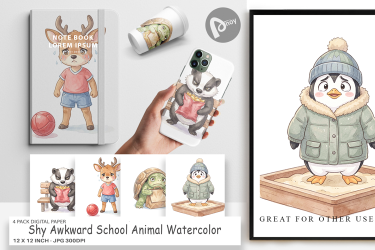Shy Awkward School Animal Digital Paper