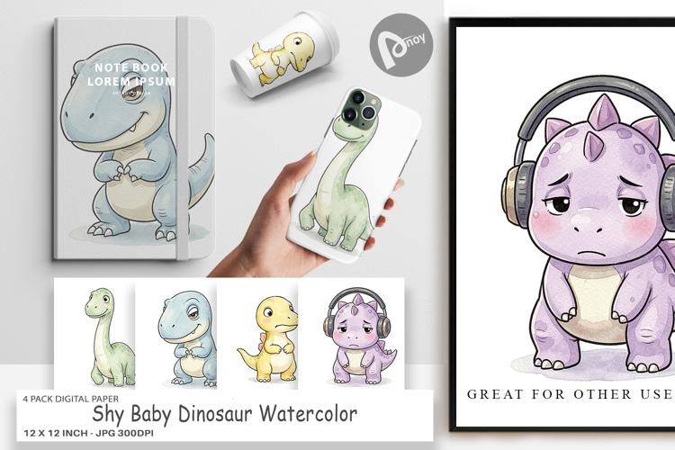 Shy Baby Dinosaur Digital Paper
