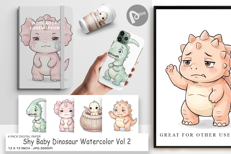Shy Baby Dinosaur Digital Paper