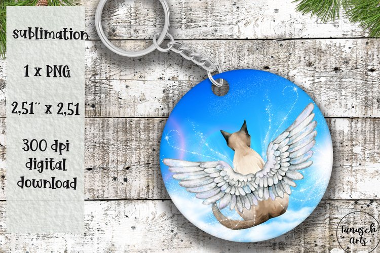 Memorial Siamese cat angel wings Keychain Sublimation