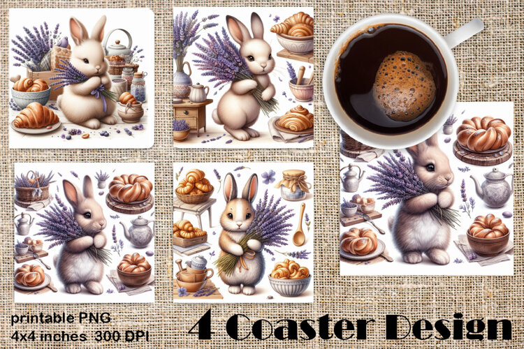 Summer Bunny Coaster PNG | Cute Rabbit Floral Coaster example image 1
