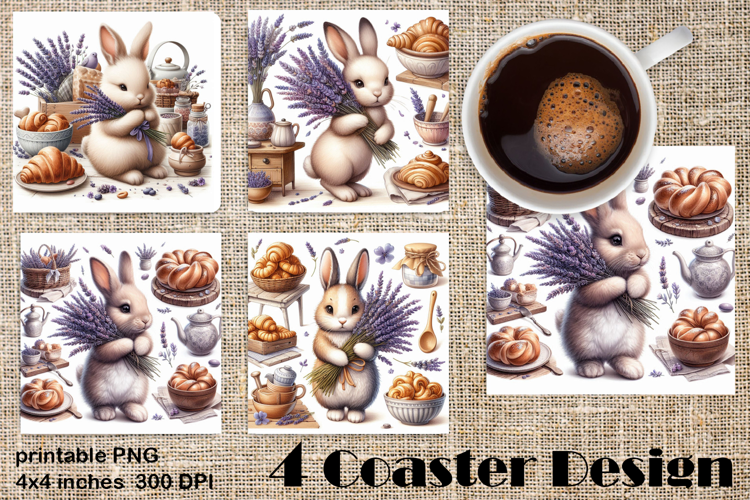 Summer Bunny Coaster PNG | Cute Rabbit Floral Coaster