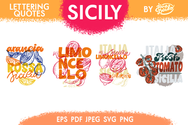 Vintage Sicily Food Lettering Quotes