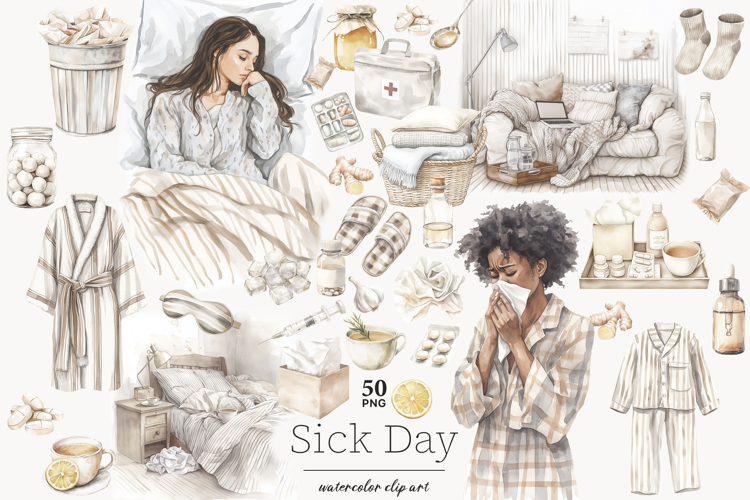Sick Day Clipart | Cozy Home Medical PNGs Digital Download