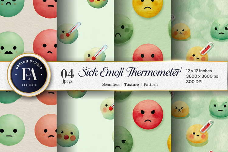 Seamless Watercolor Sick Emoji Digital Paper