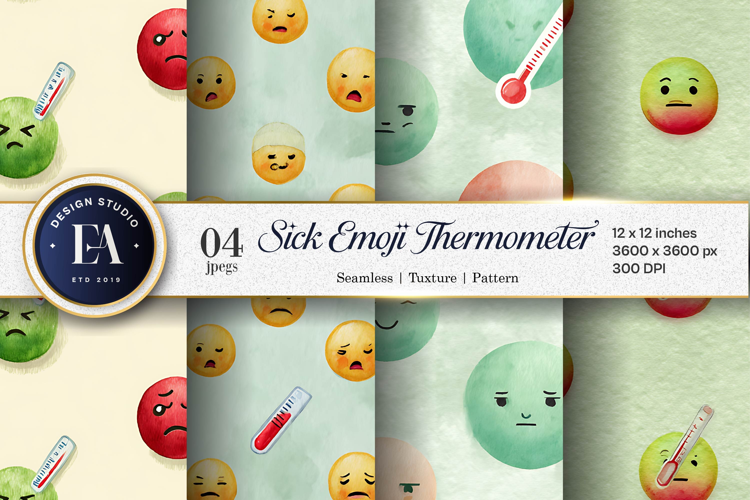 Watercolor Thermometer Emoji Seamless Digital Paper
