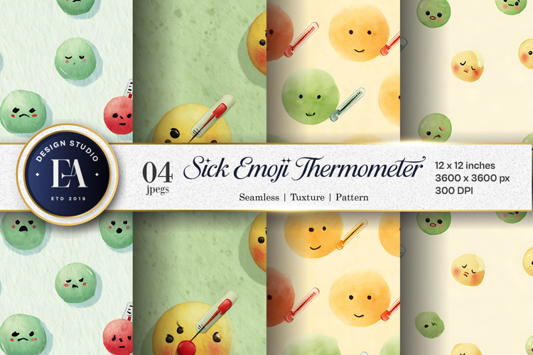 Thermometer Sick Emoji Watercolor Seamless Digital Paper