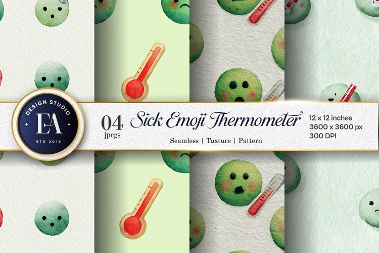 Sick Emoji Thermometer Watercolor Seamless Digital Paper