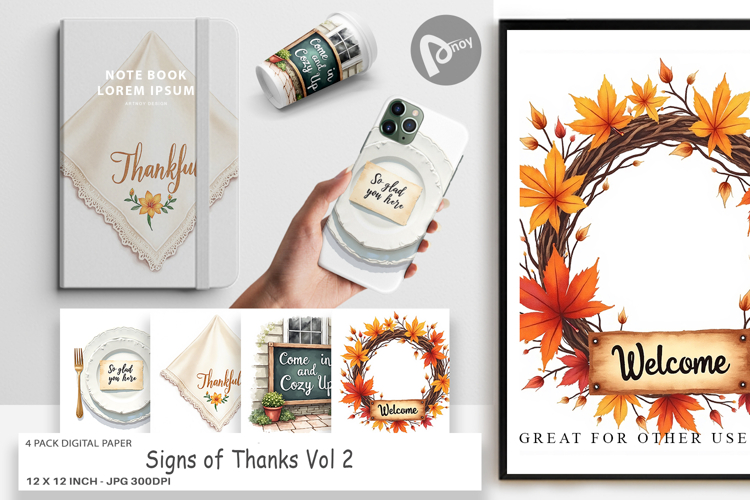 Digital Paper Watercolor Signs of Thanks