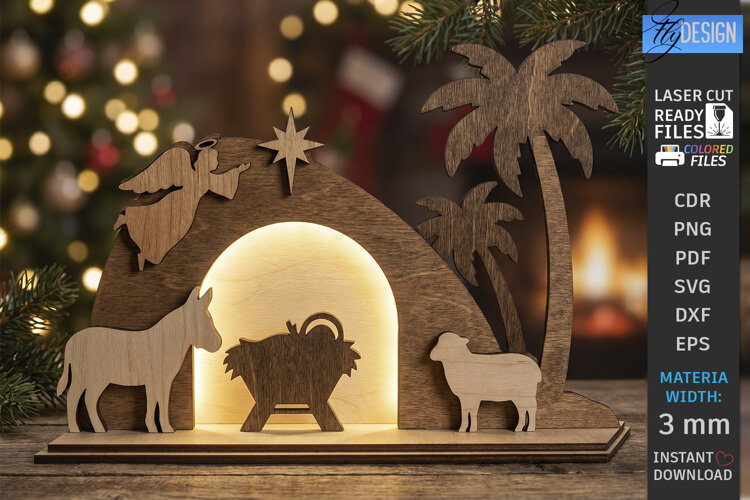 3D Silent Night Scene Laser Cut | Nativity Light Box | CNC example image 1
