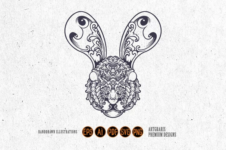 Silhouette floral head bunny vintage ornament svg