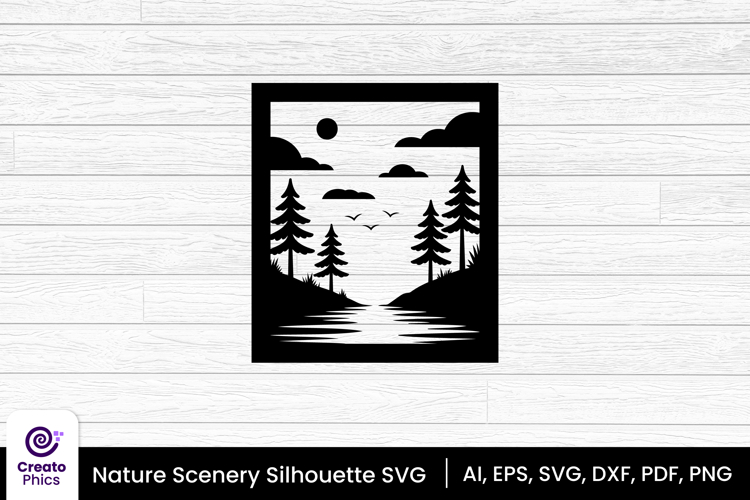 Nature scenery silhouette | nature clipart landscape SVG