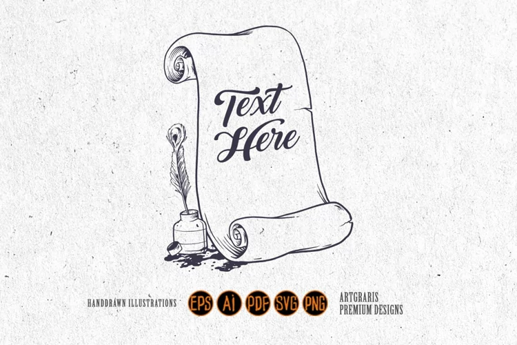 Silhouette paper scrolls inkwell vintage svg file