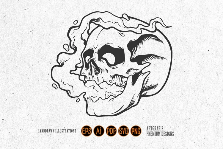 Skulls stone with smoke weed silhouette svg