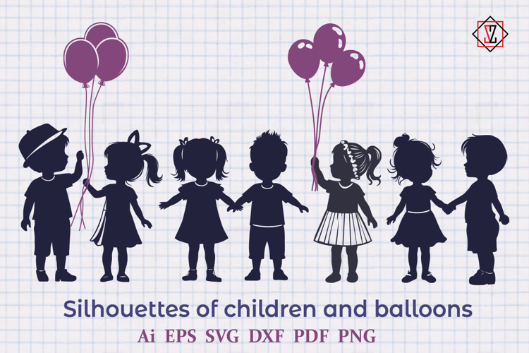 Silhouettes of Children and Balloons / SVG