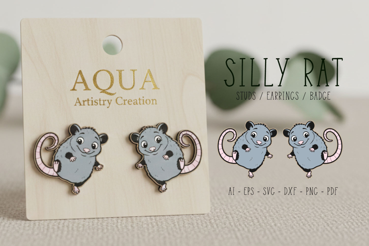 Whimsical Silly Rat Studs, Earring, Laser Cut SVG