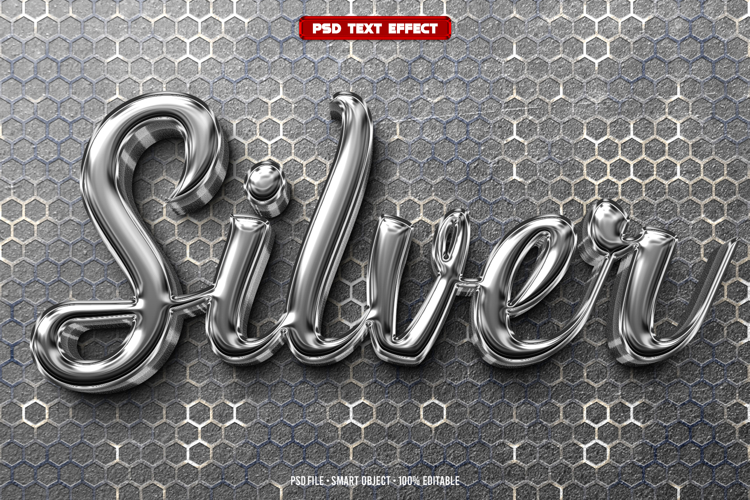 Silver 3D editable text effect