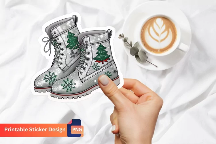 Silver Christmas Boots Sticker, Festive Silver Boot Sticker