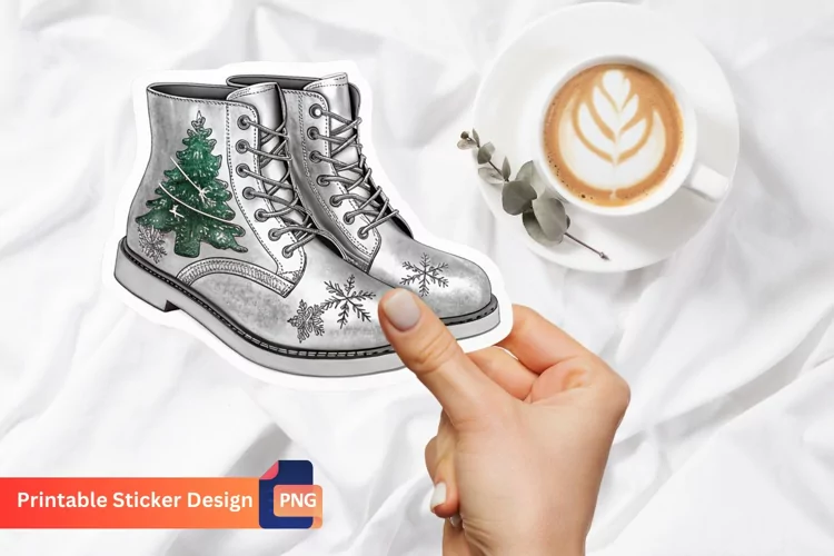 Silver Christmas Boots Sticker, Festive Silver Boot Sticker