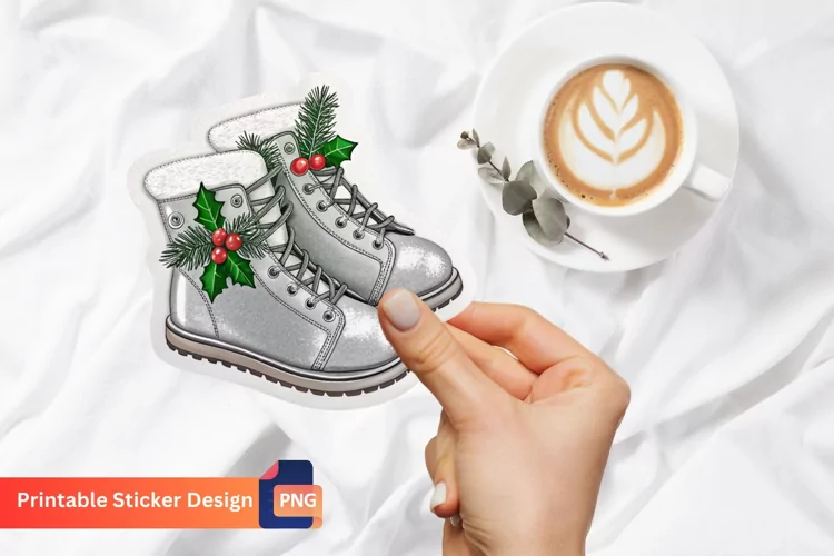 Silver Christmas Boots Sticker, Festive Silver Boot Sticker