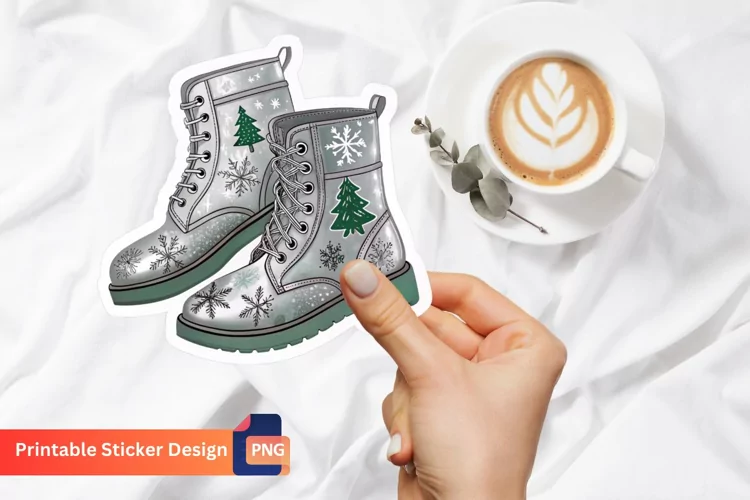 Silver Christmas Boots Sticker, Festive Silver Boot Sticker