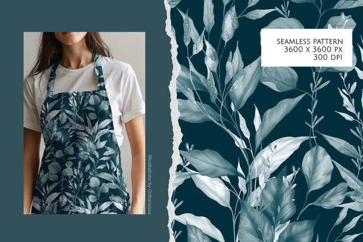 Silver Teal Botanical Seamless Pattern example image 1