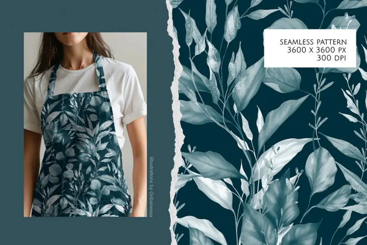 Silver Teal Botanical Seamless Pattern
