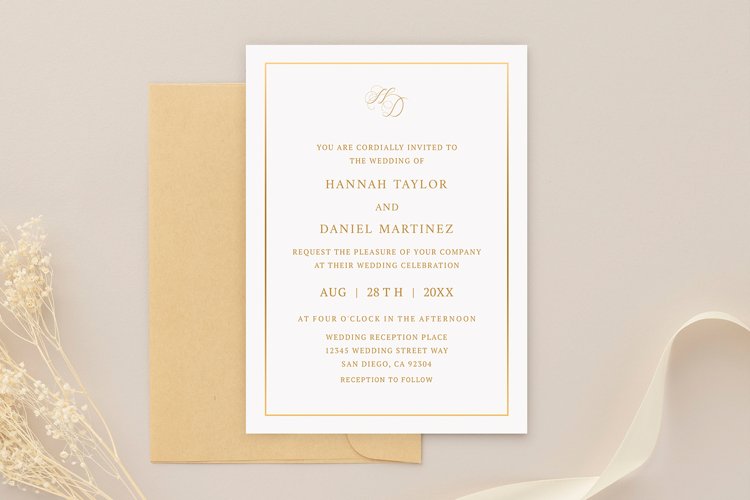 Simple Elegant Gold Wedding Invitation example image 1