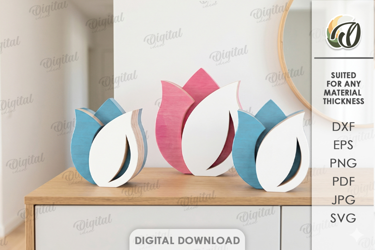 3D Simple Stand Decor Laser Cut. Home Decor. Tulips SVG example image 1