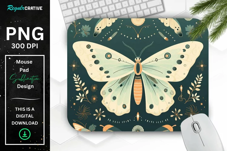 Simple Vintage Mystical Moth Mouse Pad