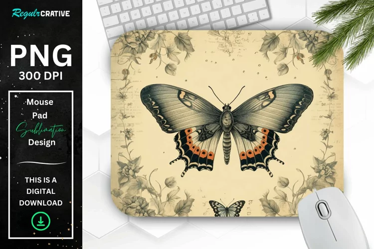 Simple Vintage Mystical Moth Mouse Pad