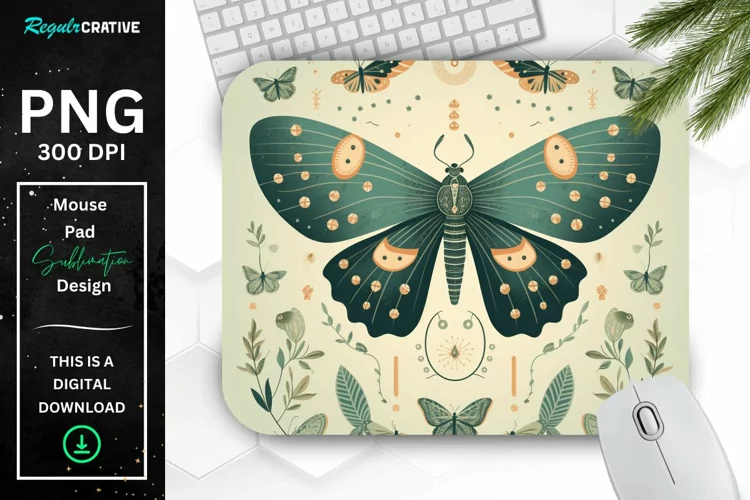 Simple Vintage Mystical Moth Mouse Pad