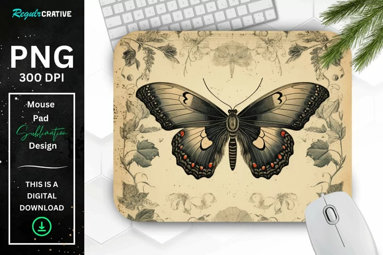 Simple Vintage Mystical Moth Mouse Pad