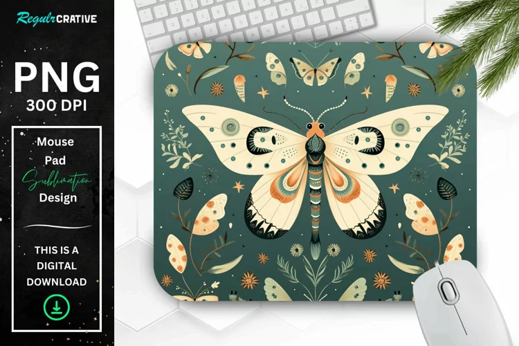 Simple Vintage Mystical Moth Mouse Pad