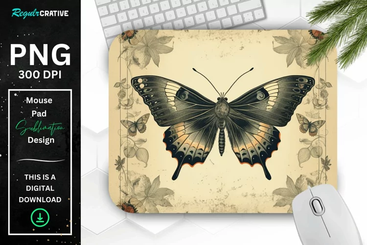 Simple Vintage Mystical Moth Mouse Pad