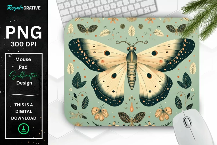 Simple Vintage Mystical Moth Mouse Pad