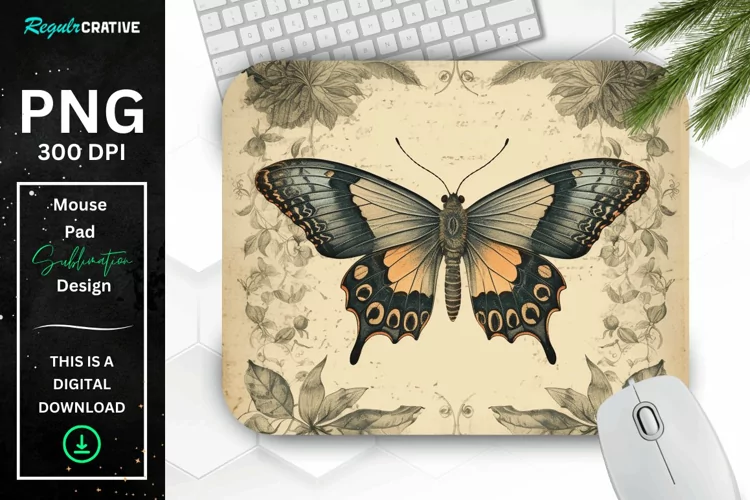 Simple Vintage Mystical Moth Mouse Pad