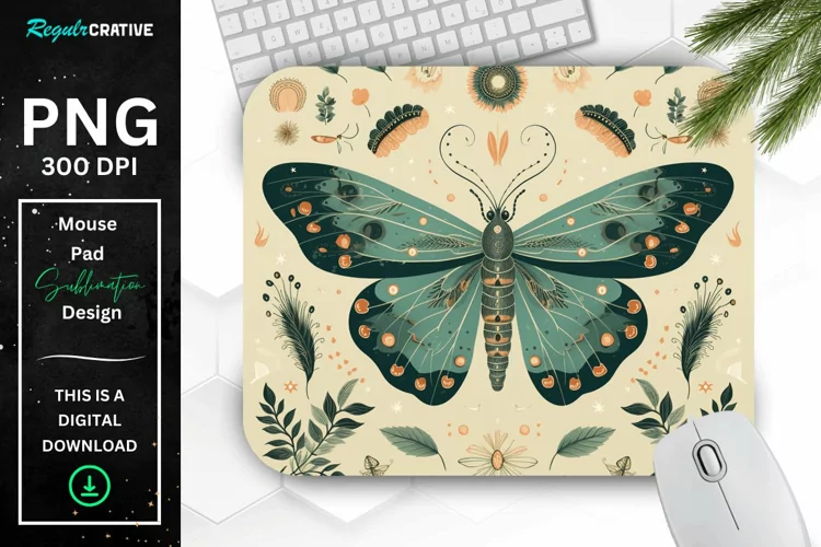 Simple Vintage Mystical Moth Mouse Pad