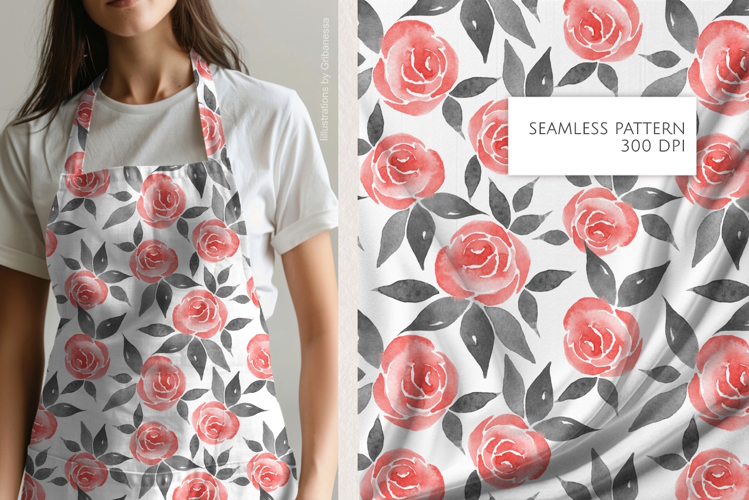 Simple Watercolor Red Roses Seamless Pattern