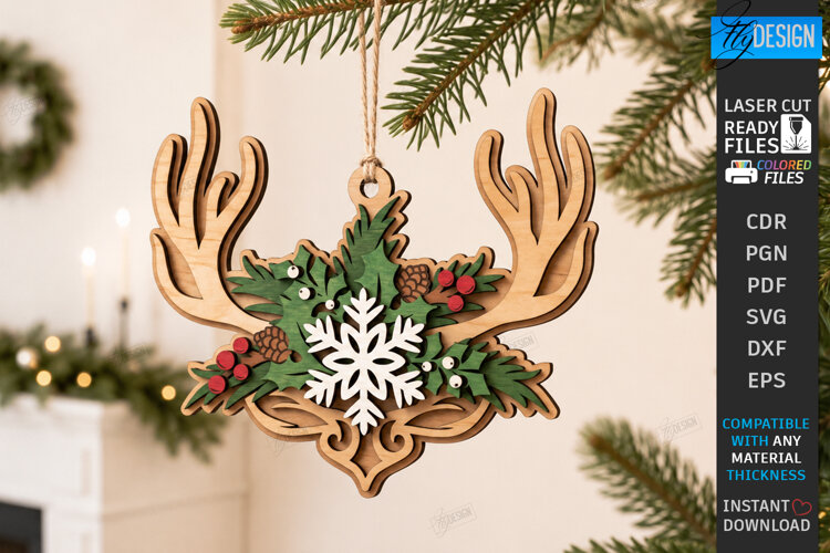 Layered Christmas Ornament Laser Cut | Hanging Ornament SVG example image 1