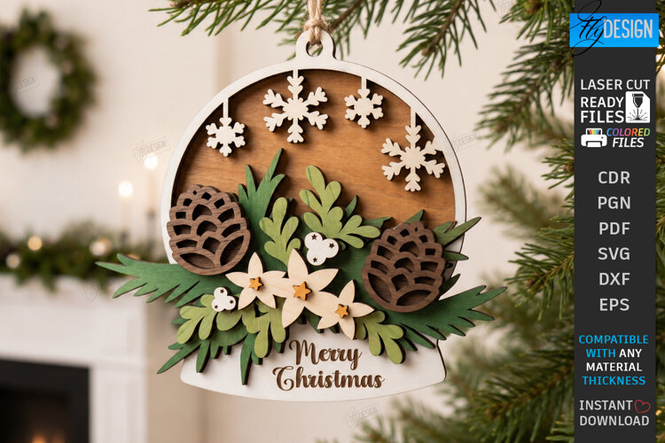 Layered Christmas Ornament Laser Cut | Hanging Ornament SVG example image 1