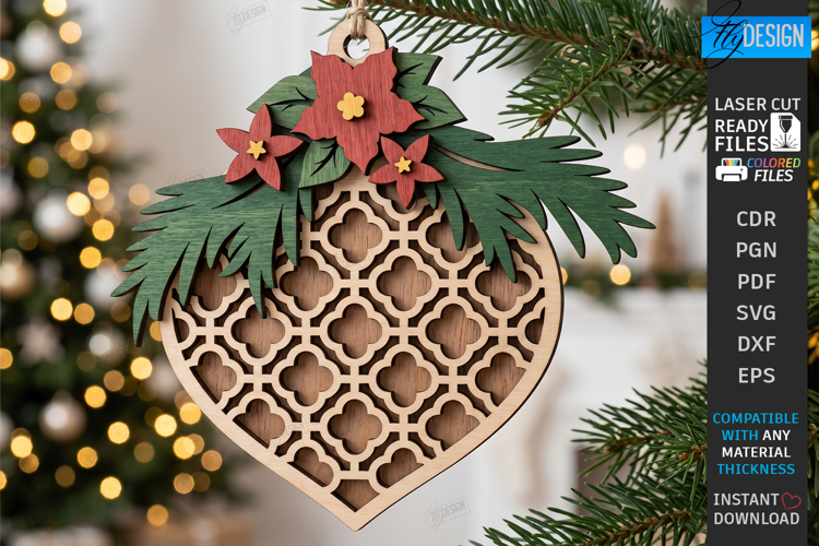 Layered Christmas Ornament Laser Cut | Hanging Ornament SVG