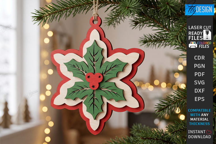 Layered Christmas Ornament Laser Cut | Hanging Ornament SVG
