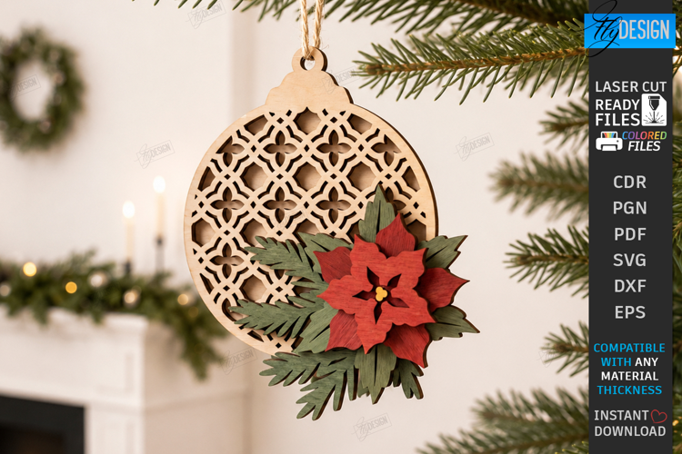 Layered Christmas Ornament Laser Cut | Hanging Ornament SVG